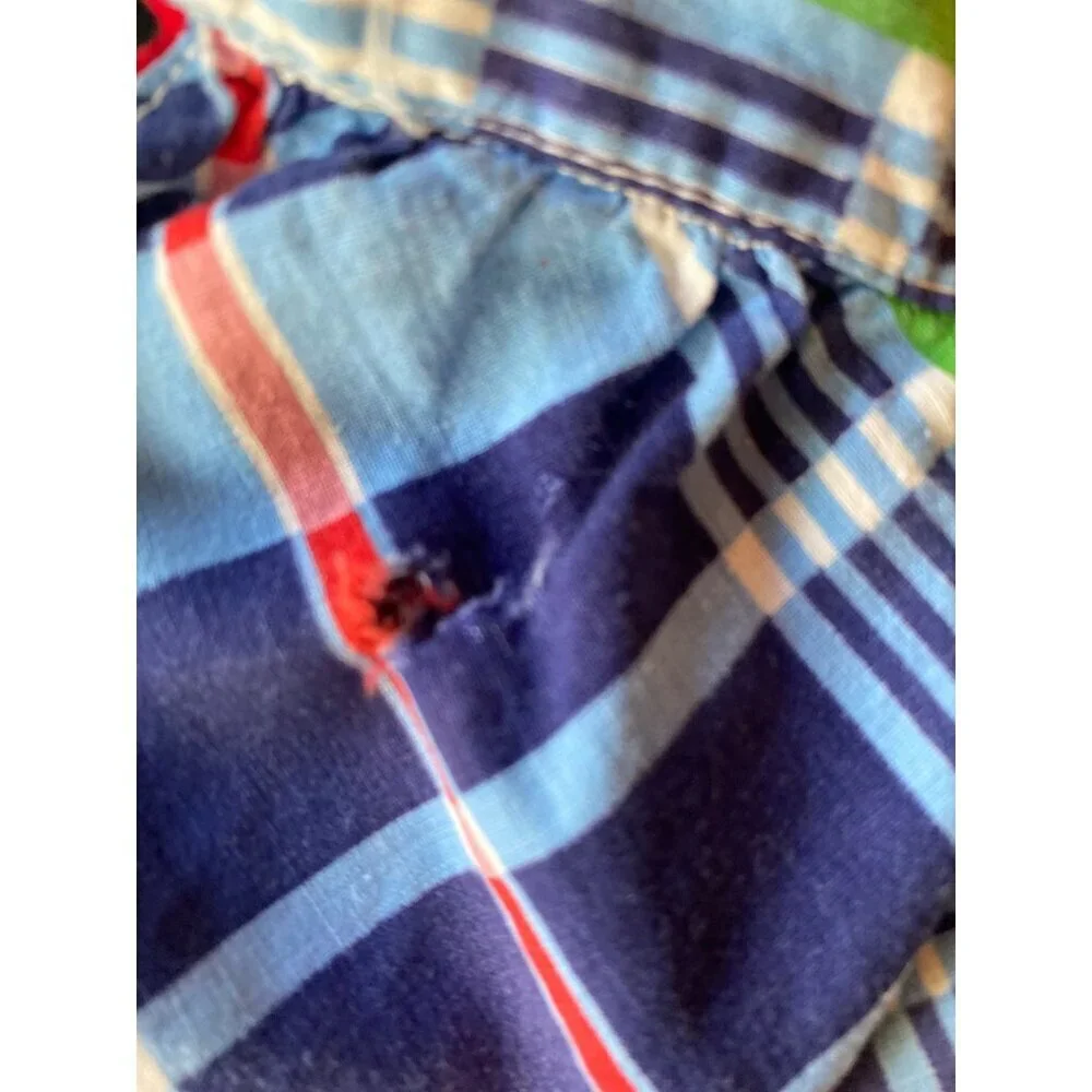 Handmade Mini Blue Green‎ Plaid Half Apron Pockets